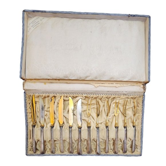 Early 6 pcs Knife/Fork Set In Original Box By C Fesenmeyer (A1888) - Picture 1 of 6